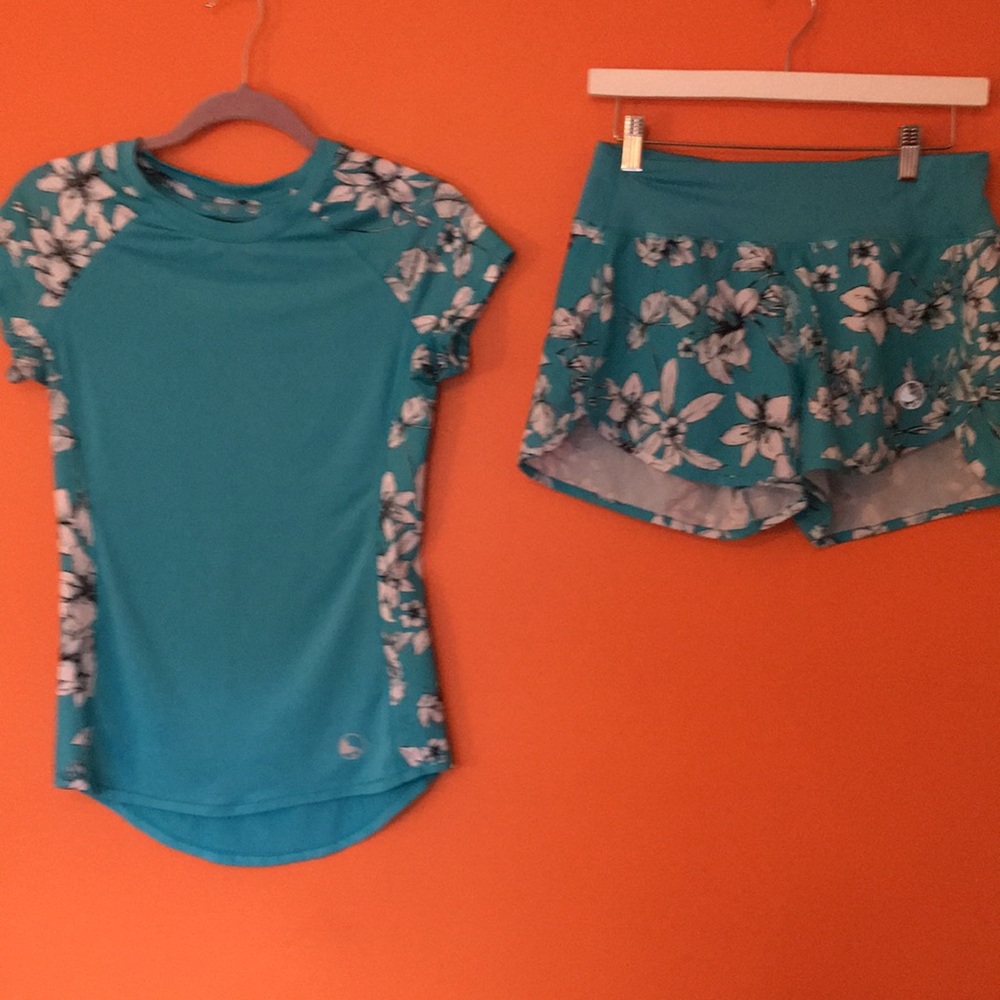 Reel Legends Teal Floral Rash Guard Swim Set XS/S 2/4 2 Piece Athletic Swimsuit - Picture 17 of 17